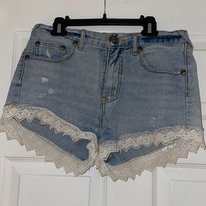 Free People lace trimmed denim shorts